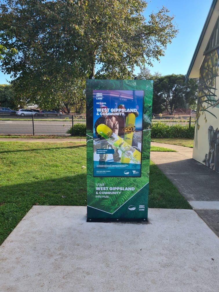 Outdoor interactive Kiosk with LCD installed for Baw Baw Shire Council in Victoria as a weatherproof outdoor kiosk
